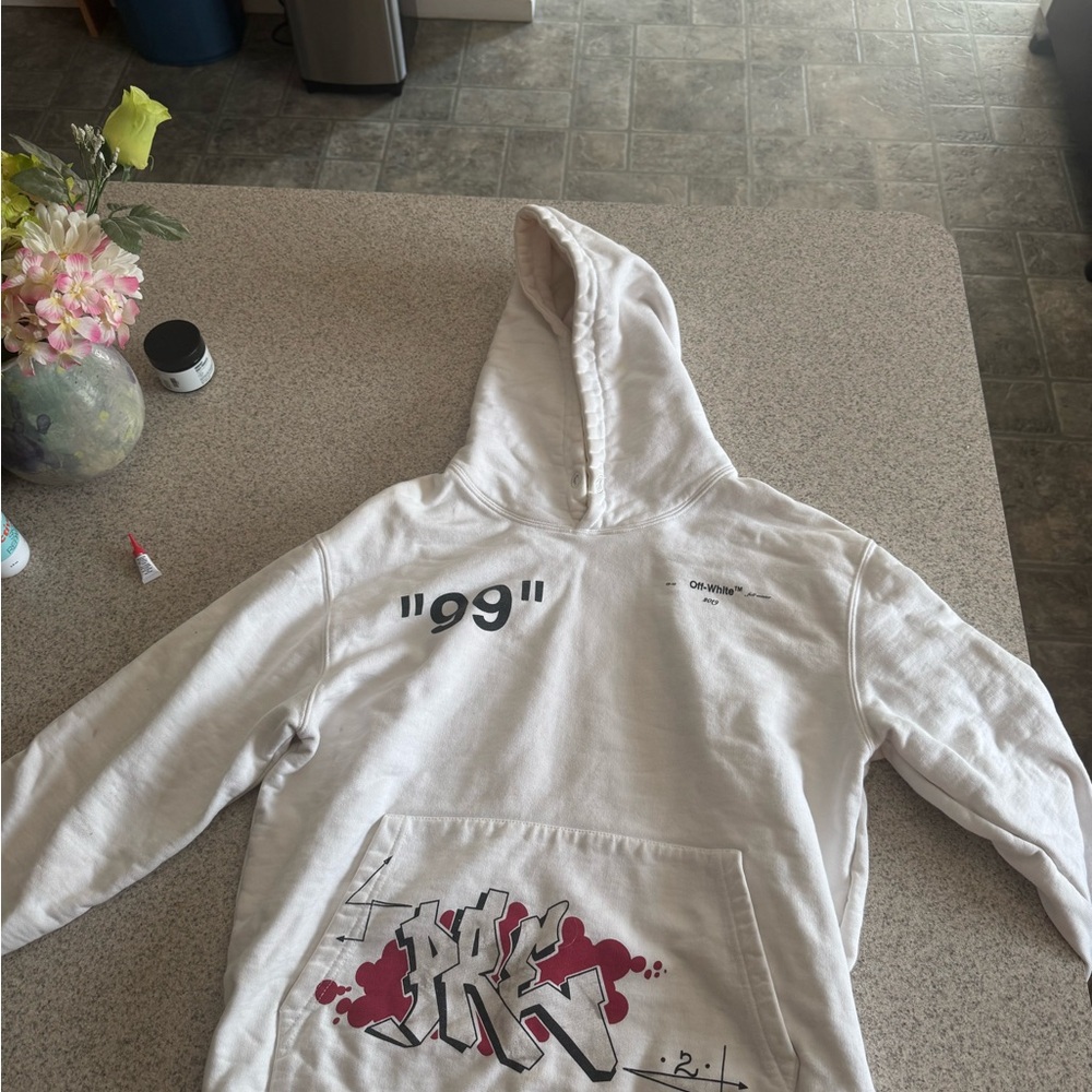 White Graphic Hoodie with '99' Print